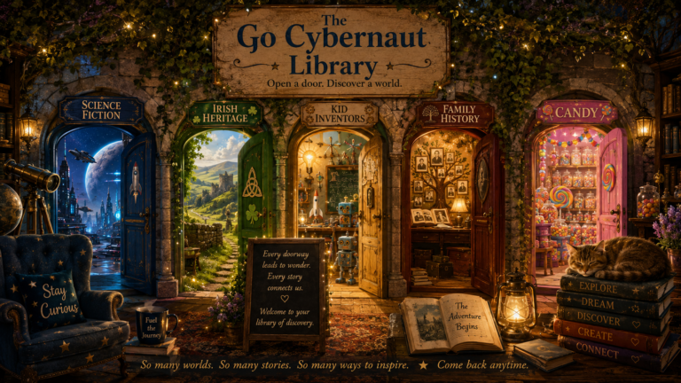Go Cybernaut Library featuring Science Fiction, Irish Heritage, Kid Inventors, Family History, and Candy